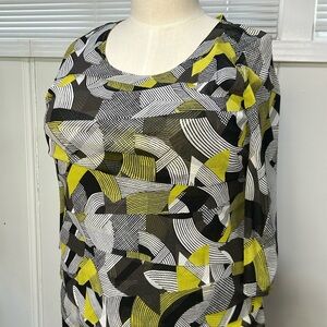Alfani Woman 2X Black Lime Geometric Sheer Overlay Top